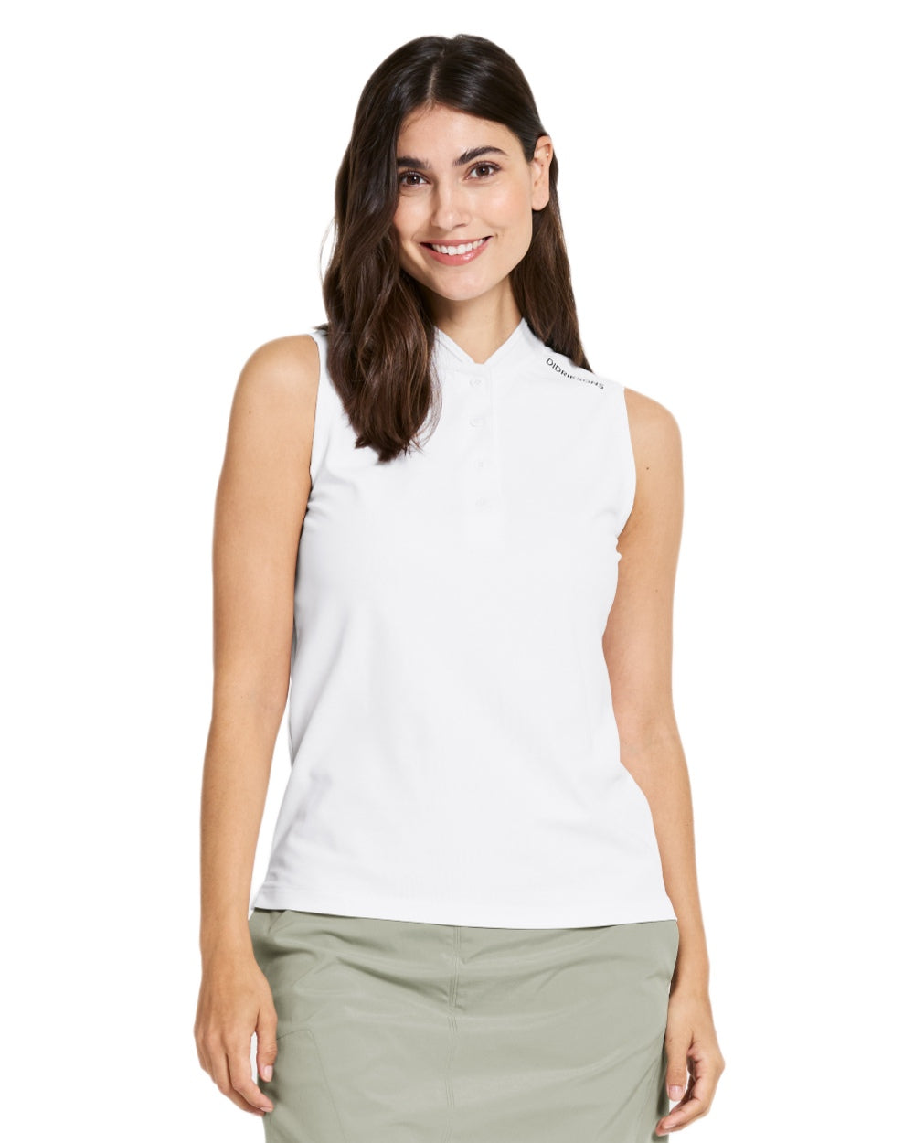 Snow White coloured Didriksons Womens Nikki Sleeveless Polo T-Shirt on white background 