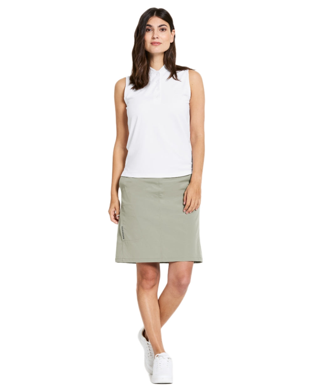 Snow White coloured Didriksons Womens Nikki Sleeveless Polo T-Shirt on white background 