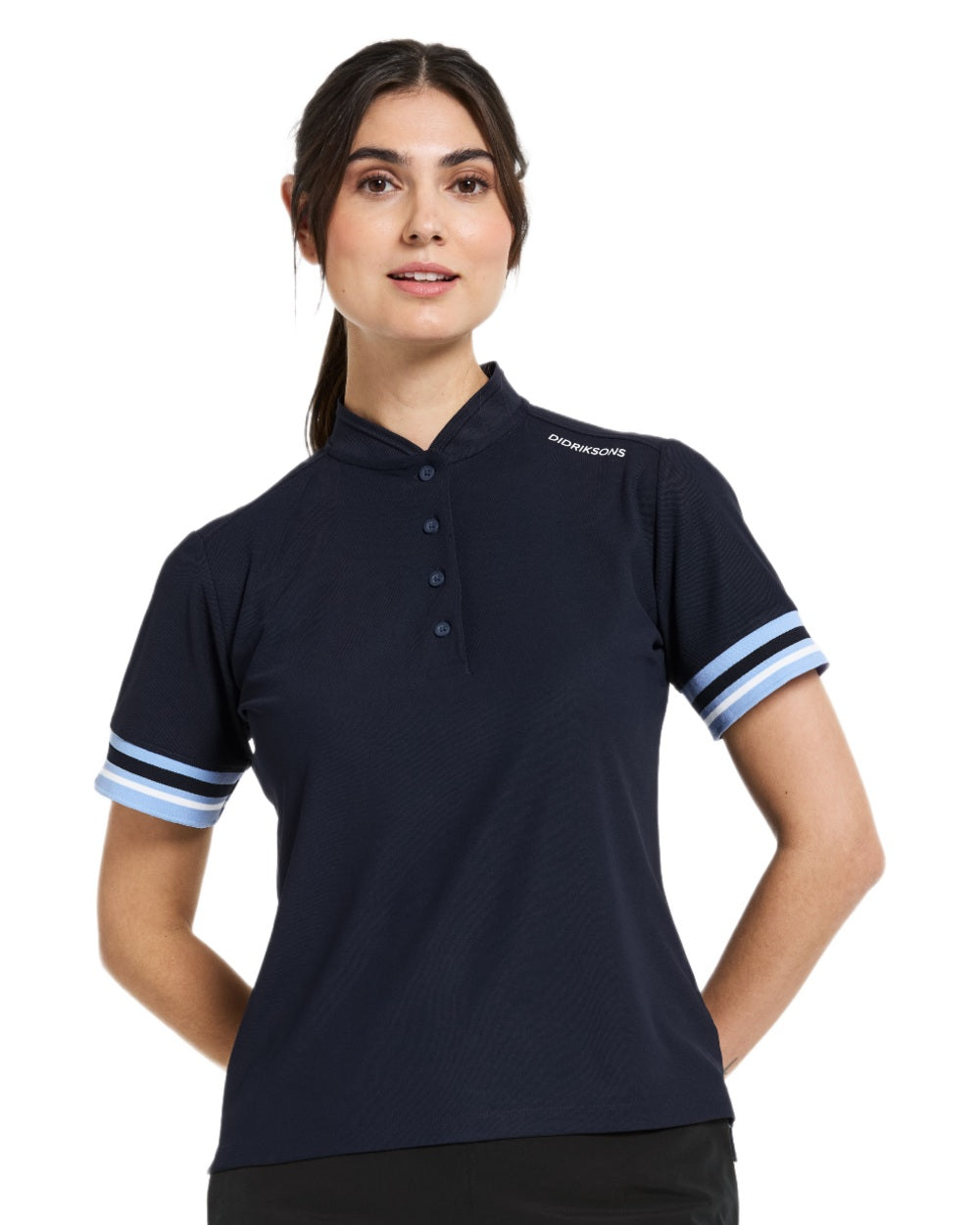Dark Night Blue coloured Didriksons Womens Patty Polo T-Shirt on white background 