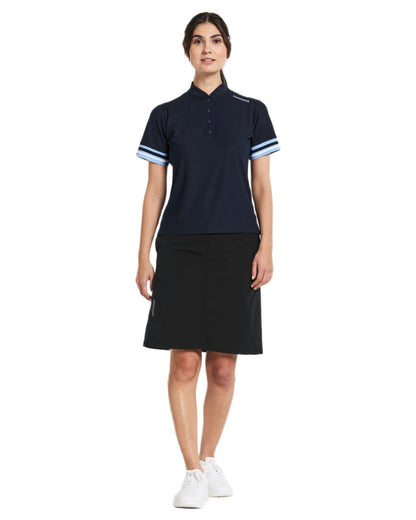 Dark Night Blue coloured Didriksons Womens Patty Polo T-Shirt on white background 