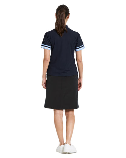 Dark Night Blue coloured Didriksons Womens Patty Polo T-Shirt on white background 