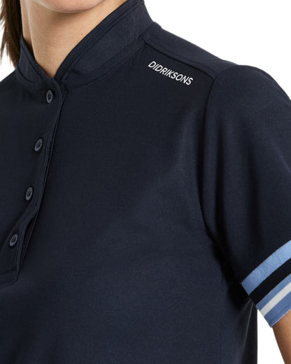 Dark Night Blue coloured Didriksons Womens Patty Polo T-Shirt on white background 
