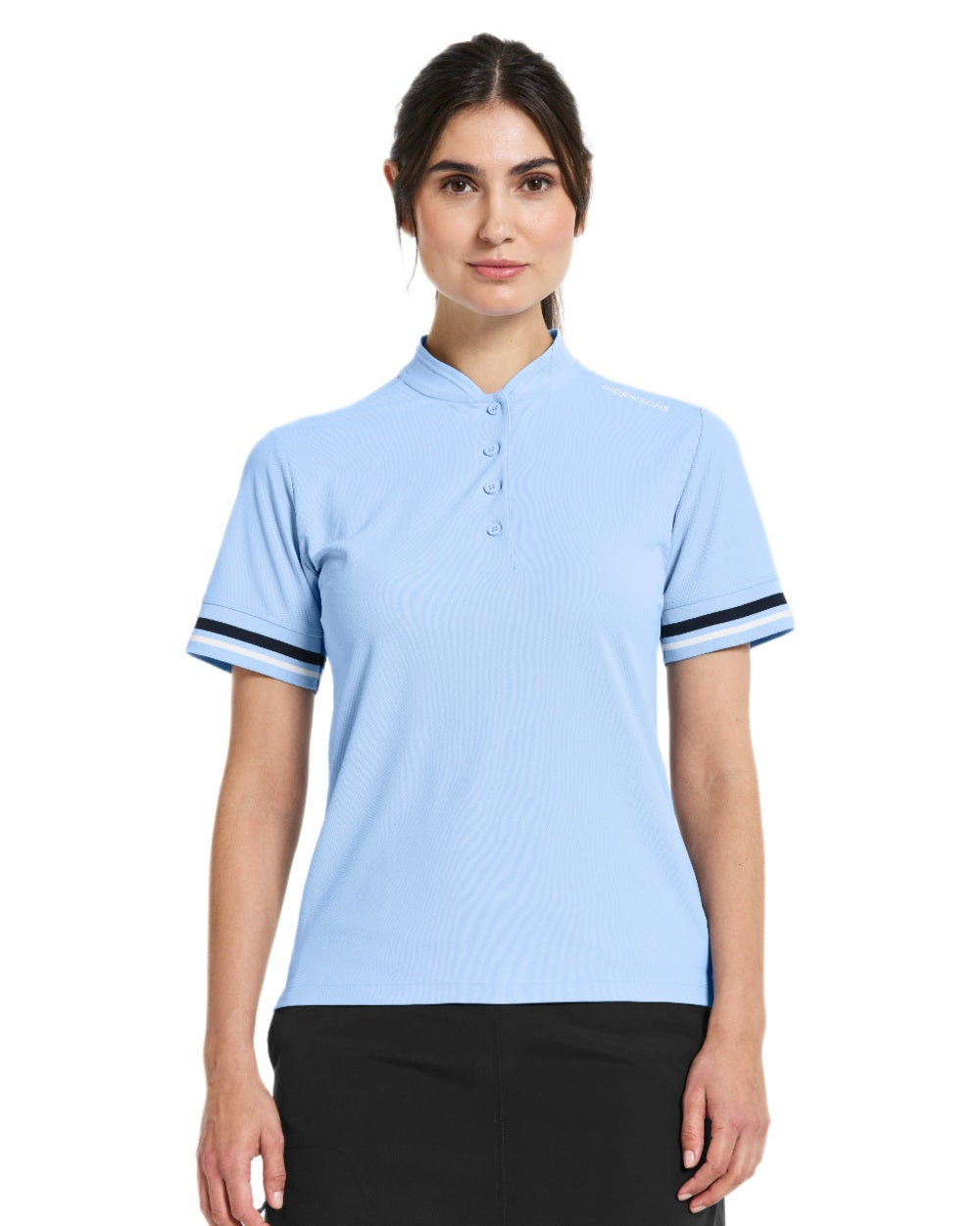 Sea Blue coloured Didriksons Womens Patty Polo T-Shirt on white background 
