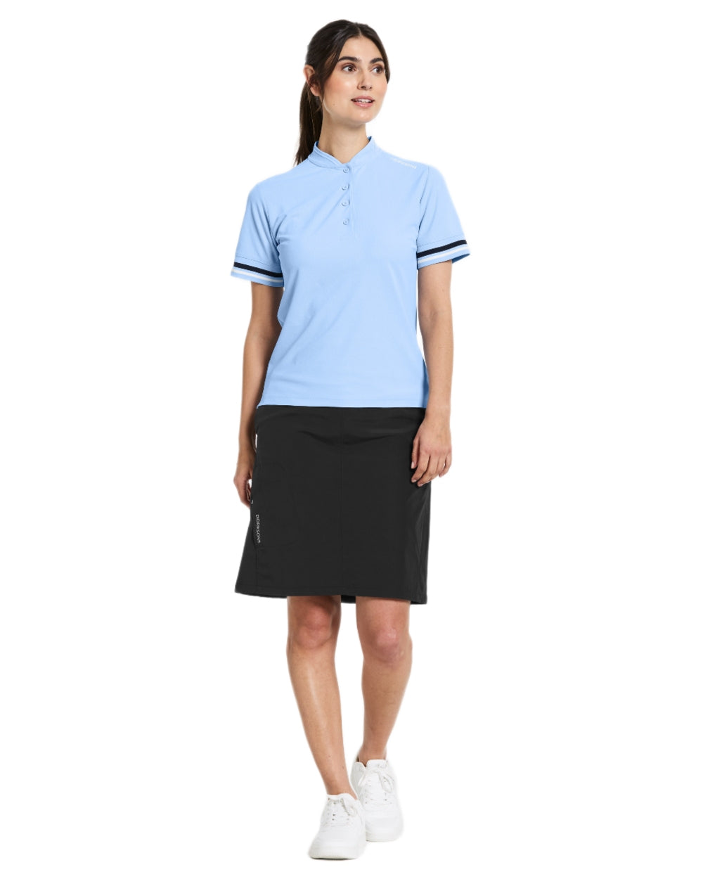Sea Blue coloured Didriksons Womens Patty Polo T-Shirt on white background 