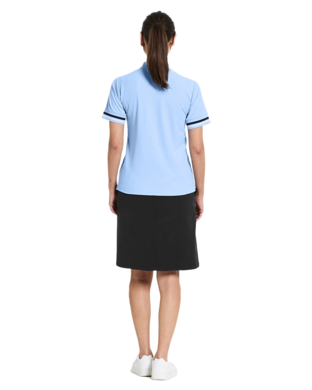 Sea Blue coloured Didriksons Womens Patty Polo T-Shirt on white background 