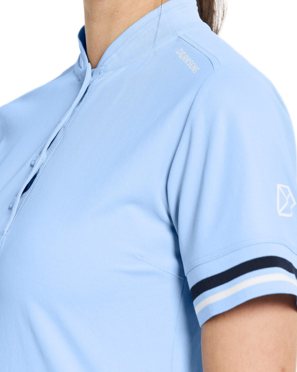 Sea Blue coloured Didriksons Womens Patty Polo T-Shirt on white background 