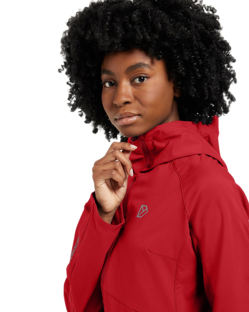 Spring Red coloured Didriksons Womens Petra Jacket on white background 