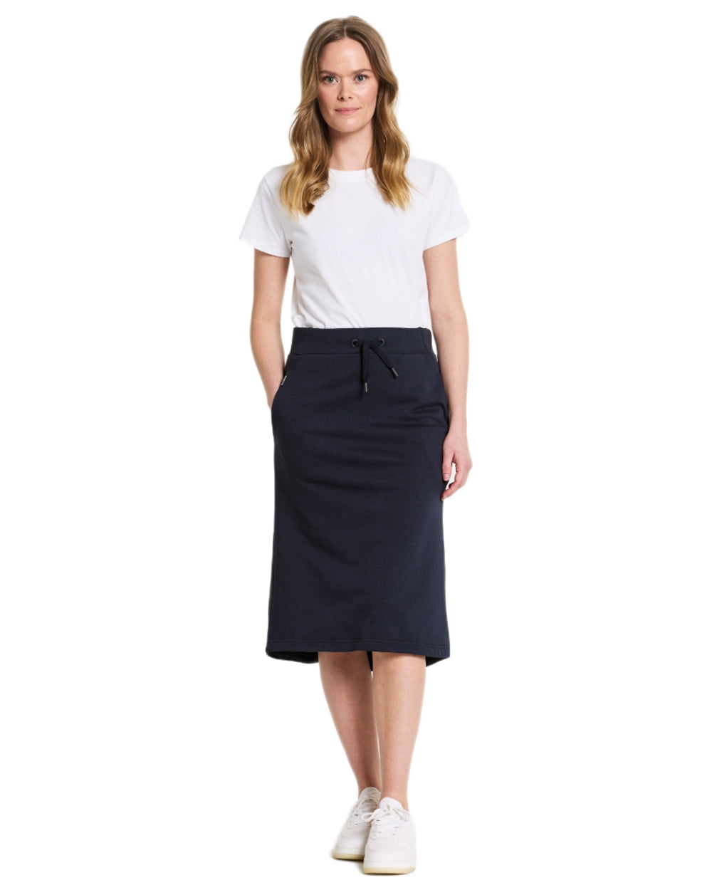 Navy coloured Didriksons Womens Reso Skirt on white background 
