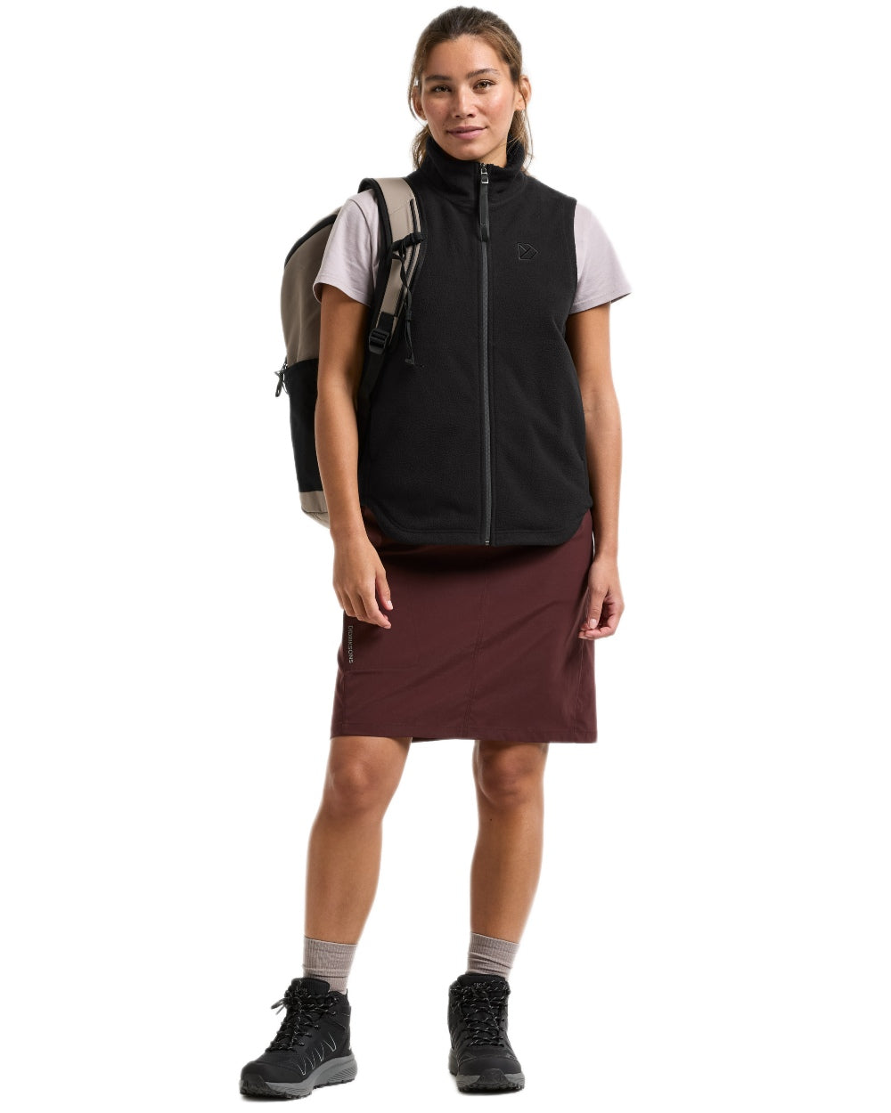 Black coloured Didriksons Womens Rim Windproof Vest on white background 