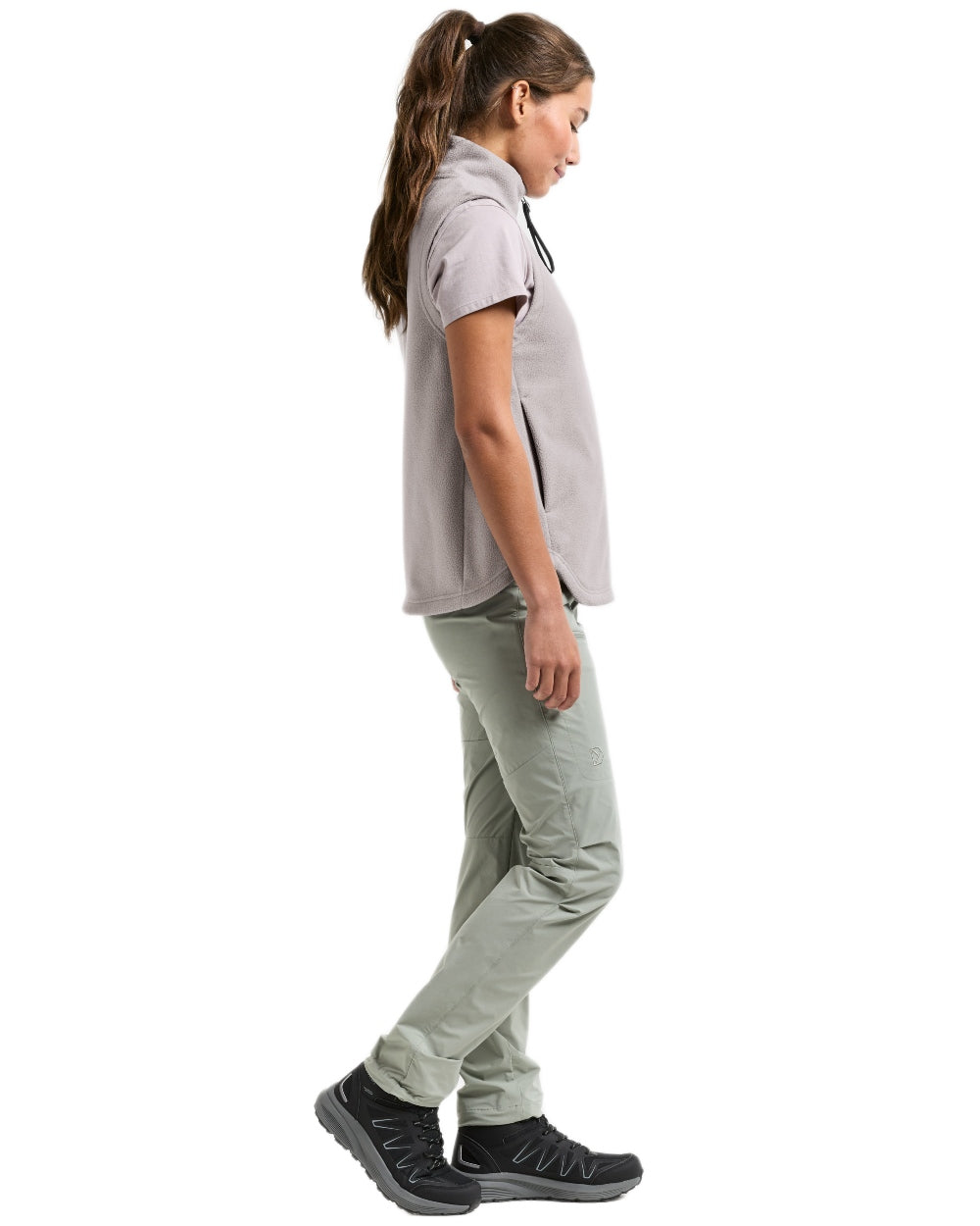Sunrise Mist coloured Didriksons Womens Rim Windproof Vest on white background 