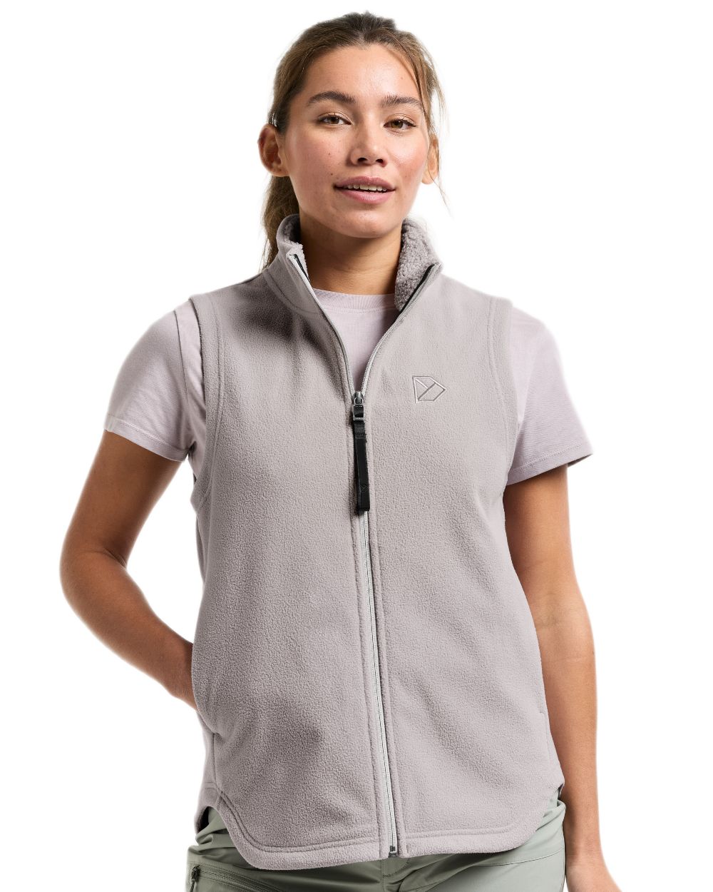 Sunrise Mist coloured Didriksons Womens Rim Windproof Vest on white background 