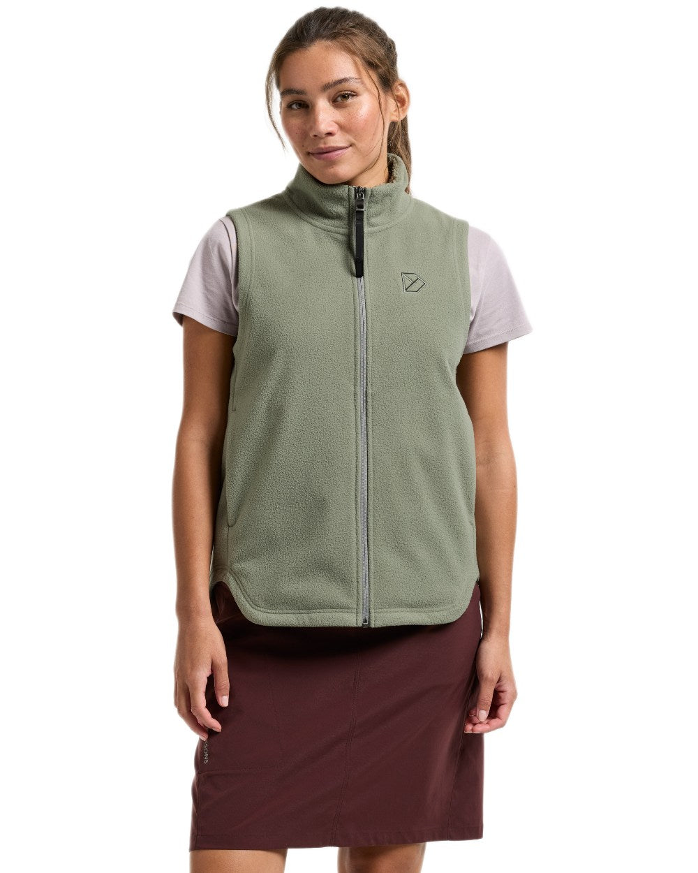 Wilted Leaf coloured Didriksons Womens Rim Windproof Vest on white background 