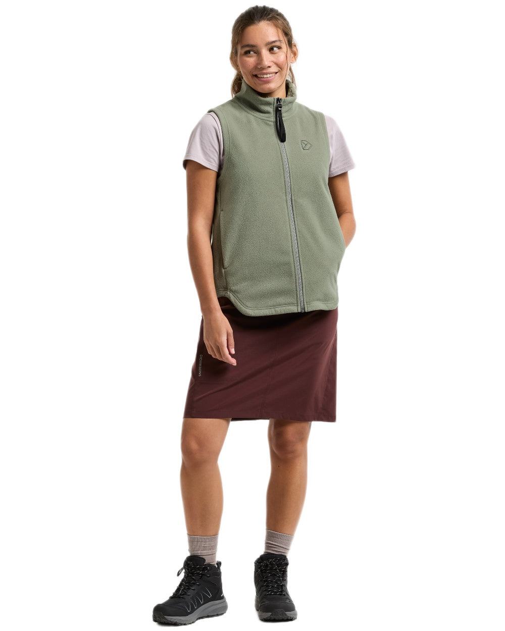 Wilted Leaf coloured Didriksons Womens Rim Windproof Vest on white background 