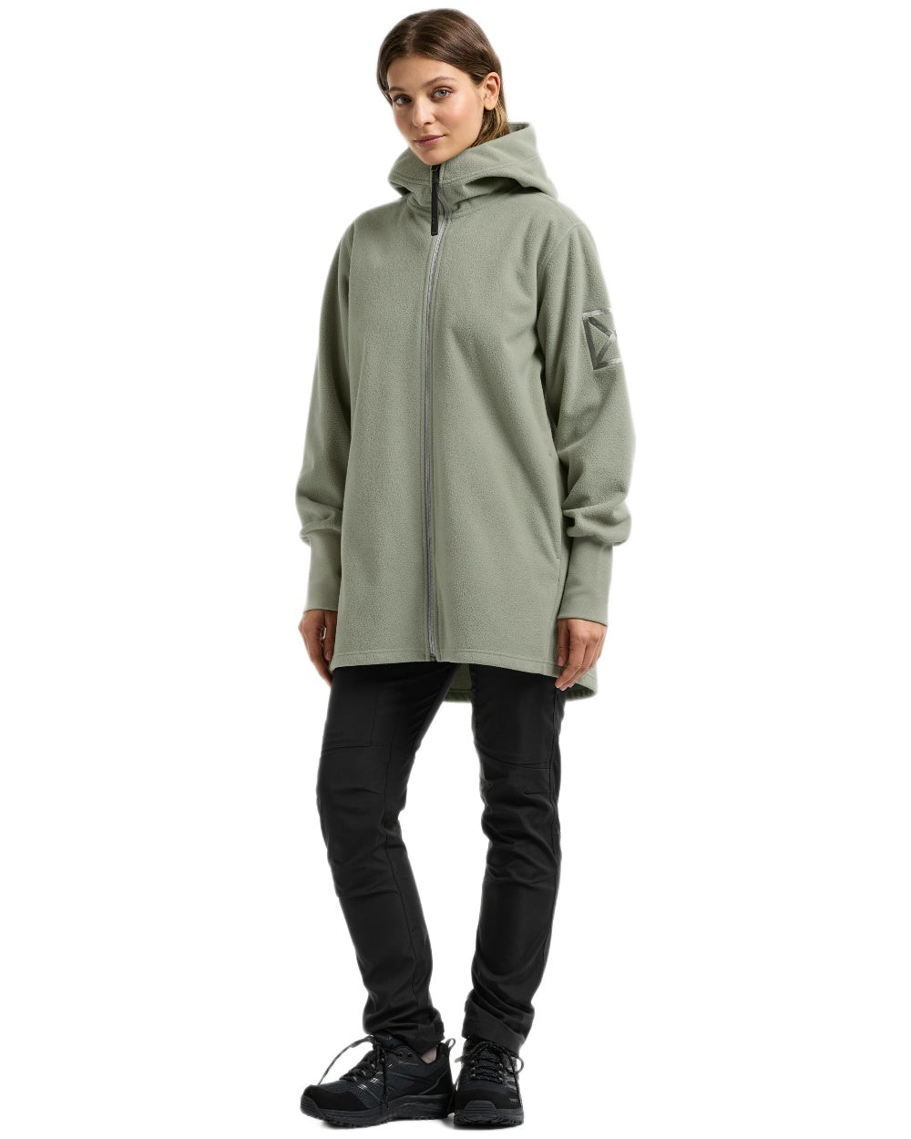 Wilted Leaf coloured Didriksons Womens Rinda Windproof Full-Zip Fleece on white background 