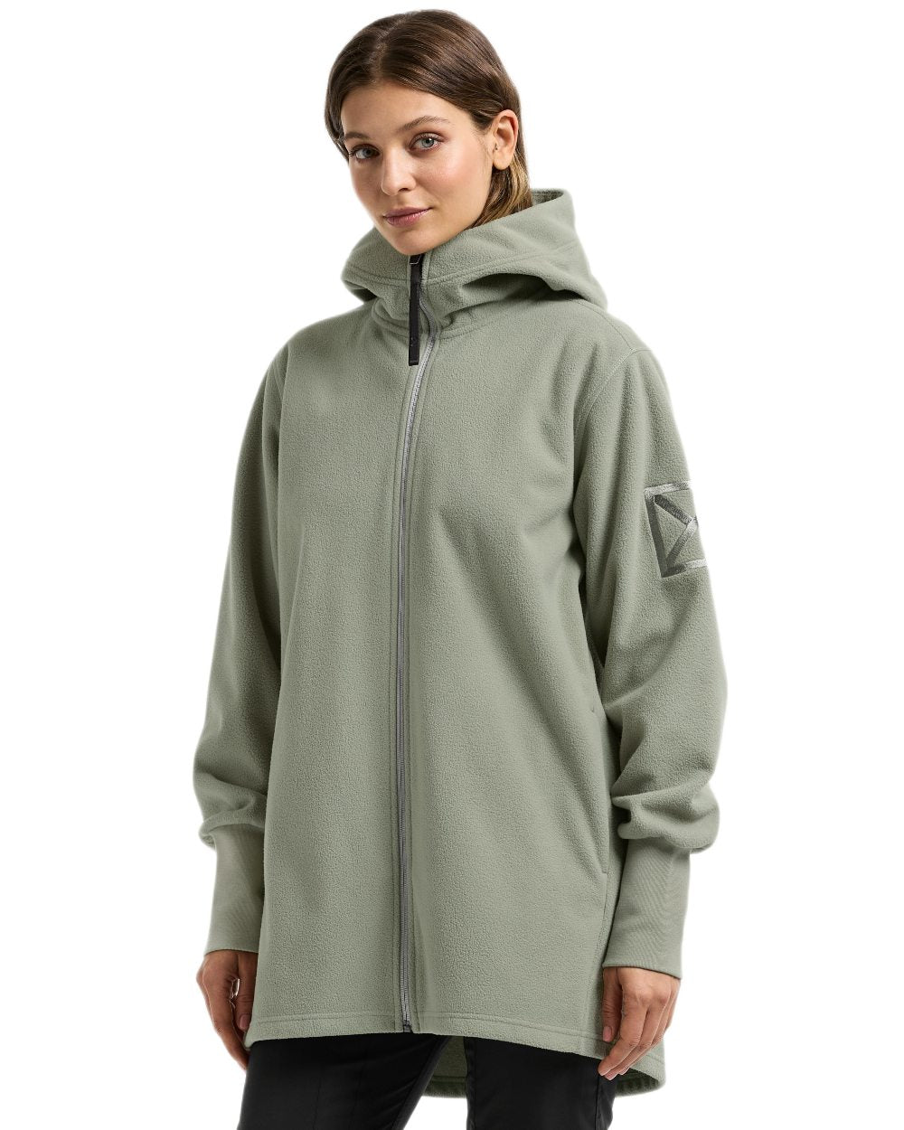 Wilted Leaf coloured Didriksons Womens Rinda Windproof Full-Zip Fleece on white background 