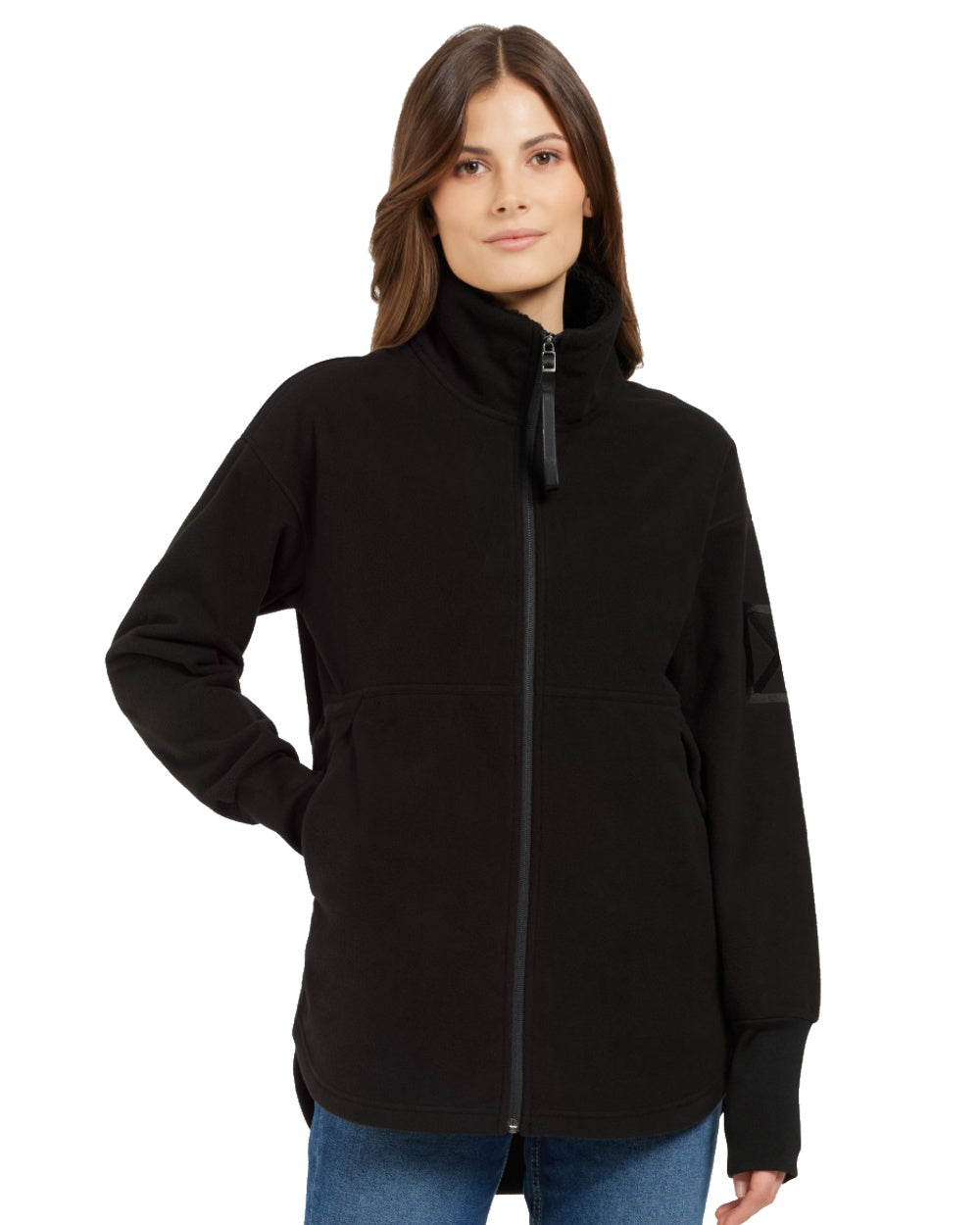 Black coloured Didriksons Womens Ronja Full Zip Sweater on white background 