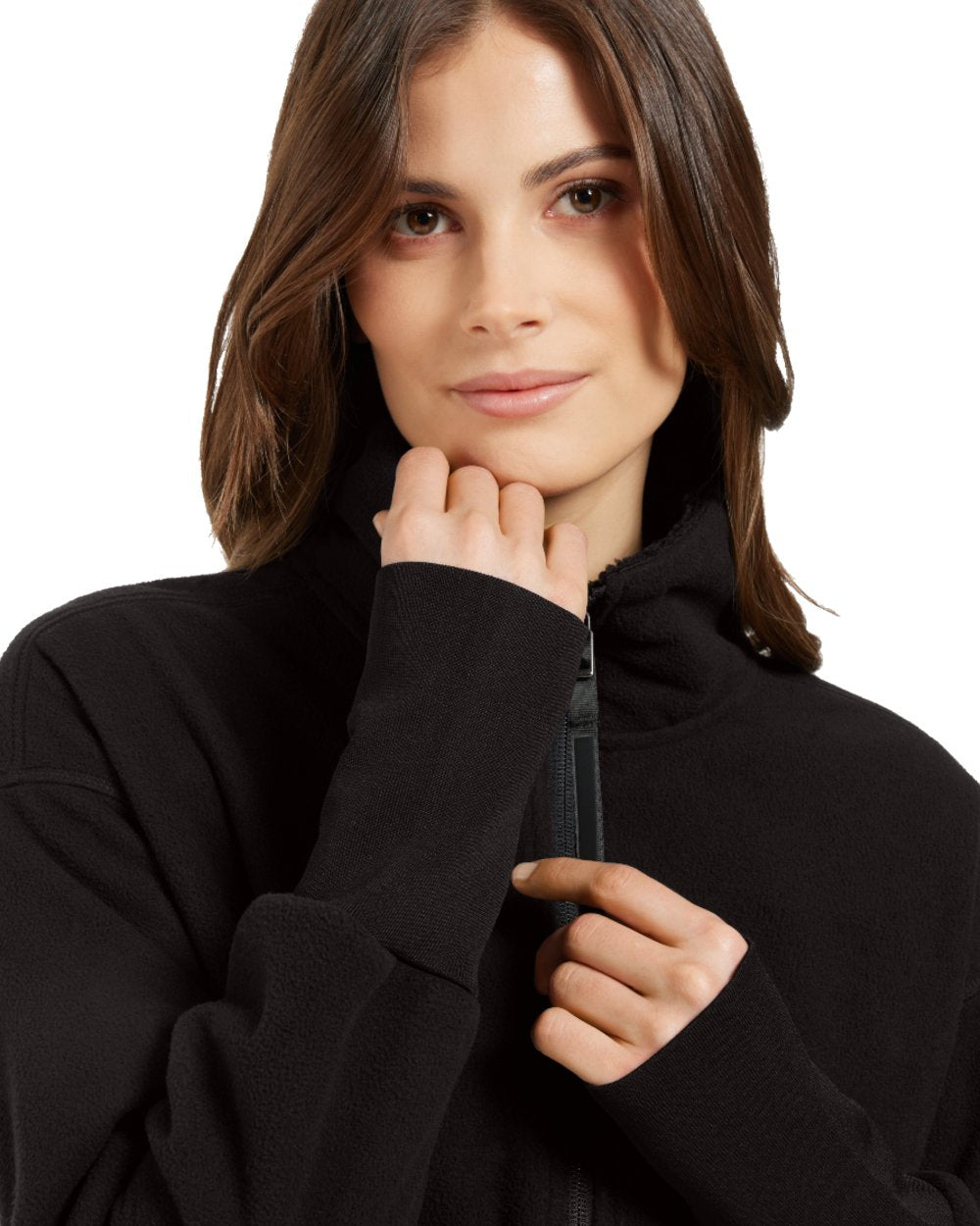 Black coloured Didriksons Womens Ronja Full Zip Sweater on white background 