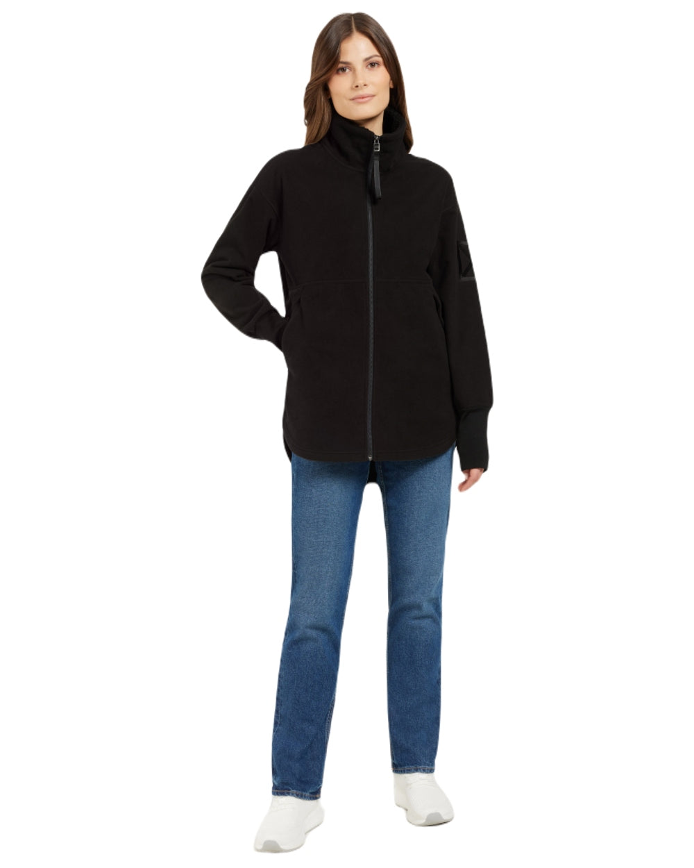 Black coloured Didriksons Womens Ronja Full Zip Sweater on white background 