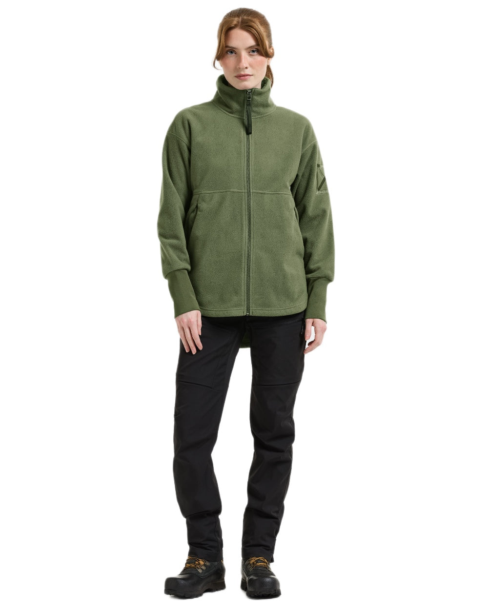 Deep Green coloured Didriksons Womens Ronja Full Zip Sweater on white background 