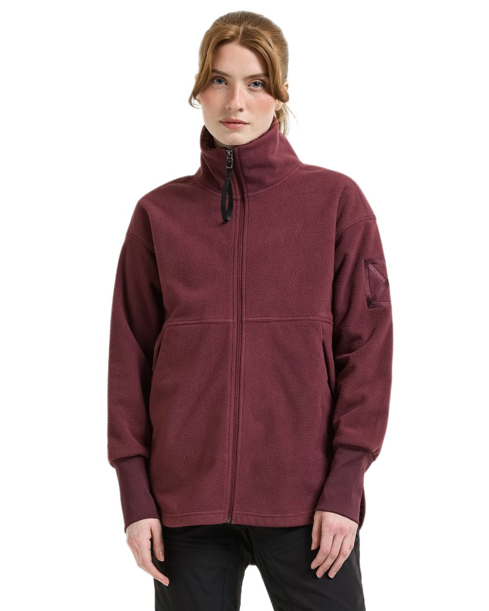 Old Rust coloured Didriksons Womens Ronja Full Zip Sweater on white background 