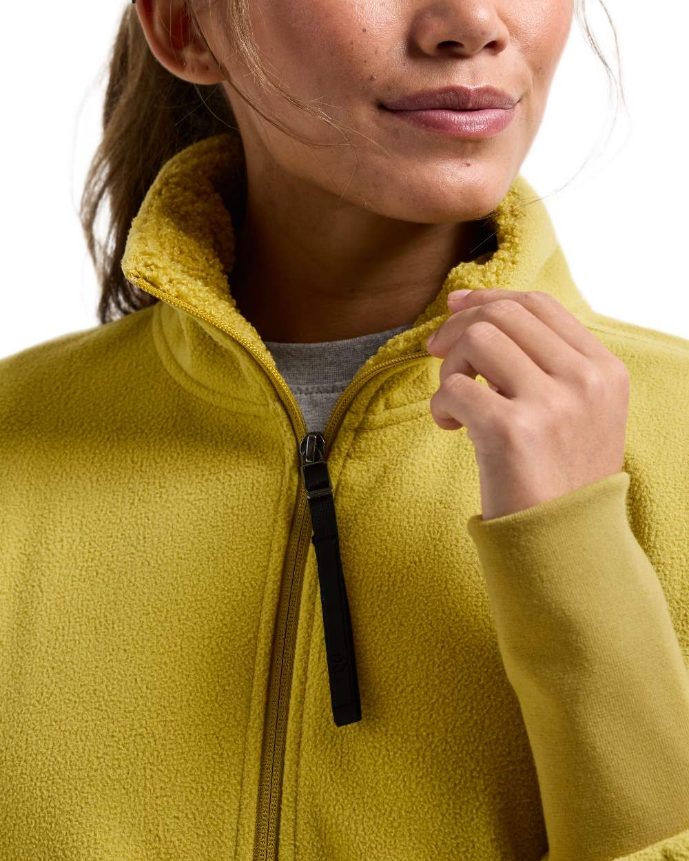 Yellow Pollen coloured Didriksons Womens Ronja Full Zip Sweater on white background 