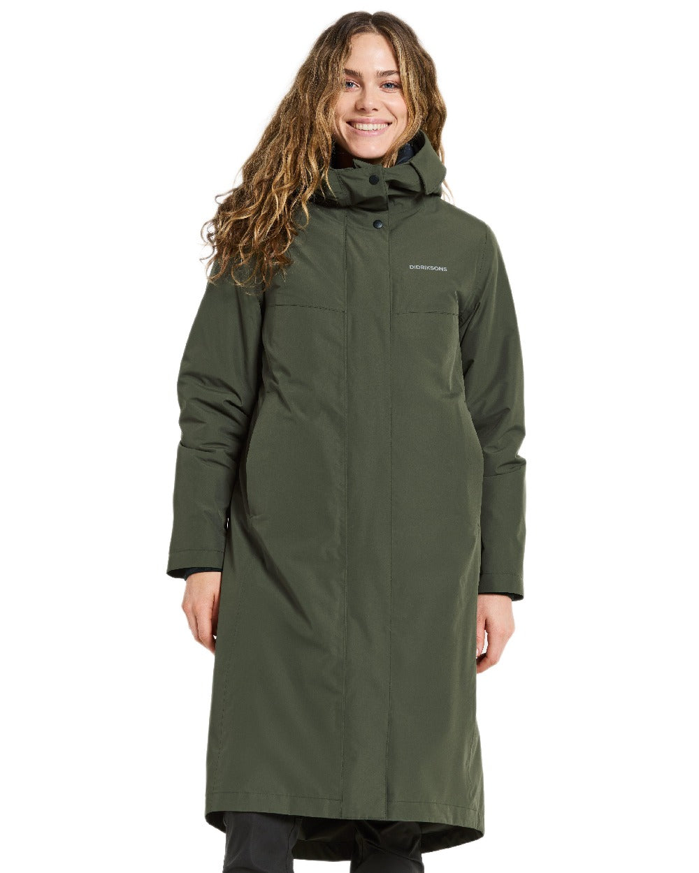 Deep Green Coloured Didriksons Womens Selina Parka on white background 