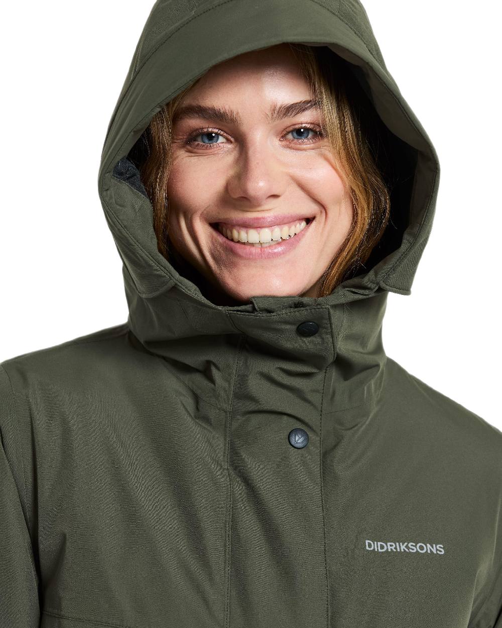 Deep Green Coloured Didriksons Womens Selina Parka on white background 