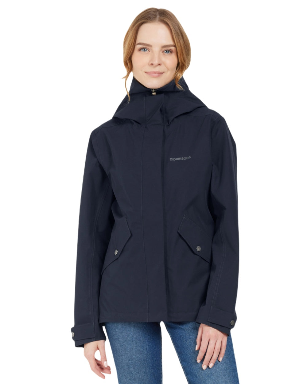 Dark Night Blue coloured Didriksons Womens Silja Jacket on white background 