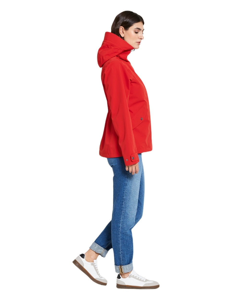 Pomme Red coloured Didriksons Womens Silja Jacket on white background 