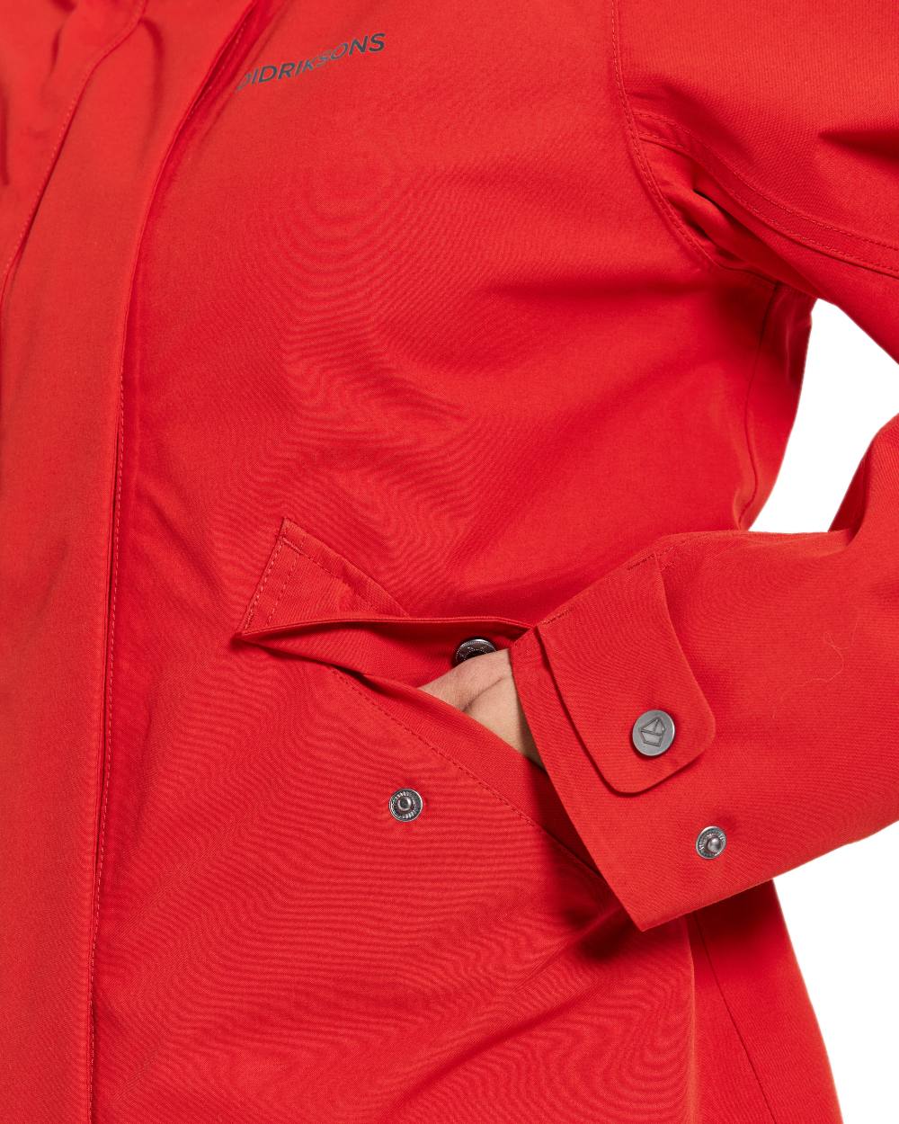 Pomme Red coloured Didriksons Womens Silja Jacket on white background 