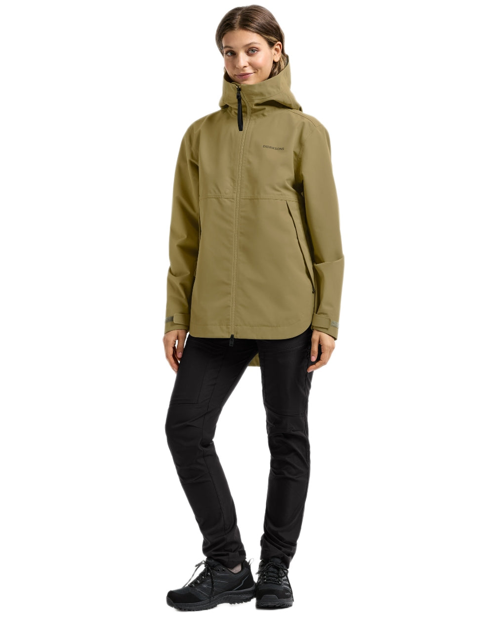 Olive Green coloured Didriksons Womens Tove Jacket on white background 