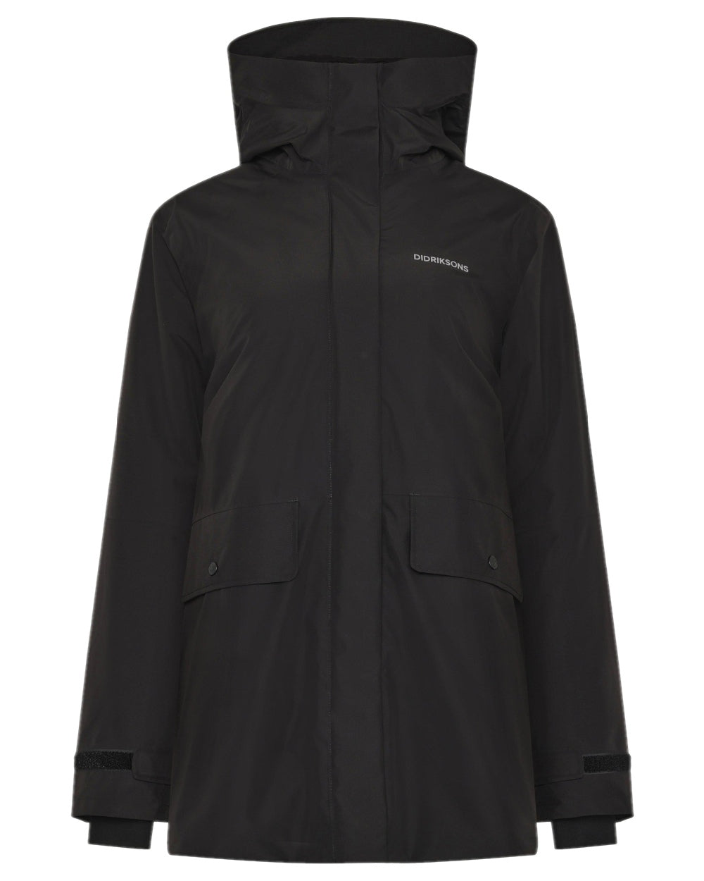 Black Coloured Didriksons Womens Tuva Parka on white background 