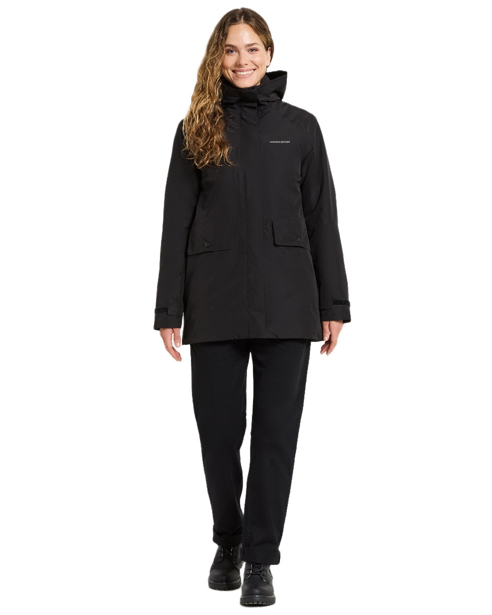 Black Coloured Didriksons Womens Tuva Parka on white background 
