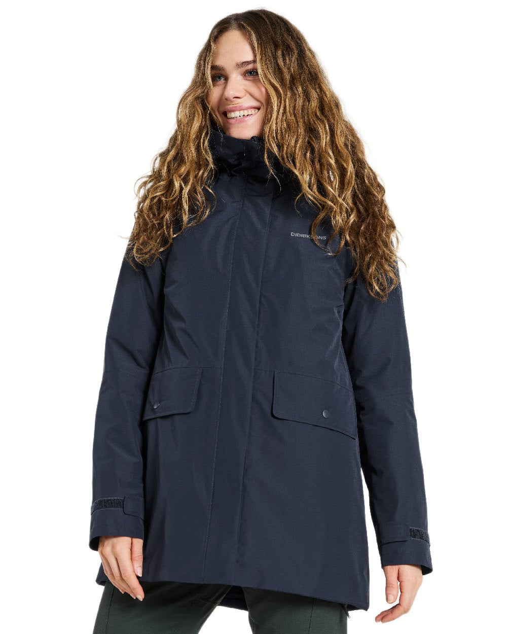 Dark Night Blue Coloured Didriksons Womens Tuva Parka on white background 