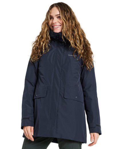 Dark Night Blue Coloured Didriksons Womens Tuva Parka on white background 