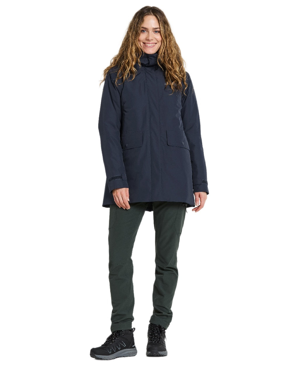 Dark Night Blue Coloured Didriksons Womens Tuva Parka on white background 