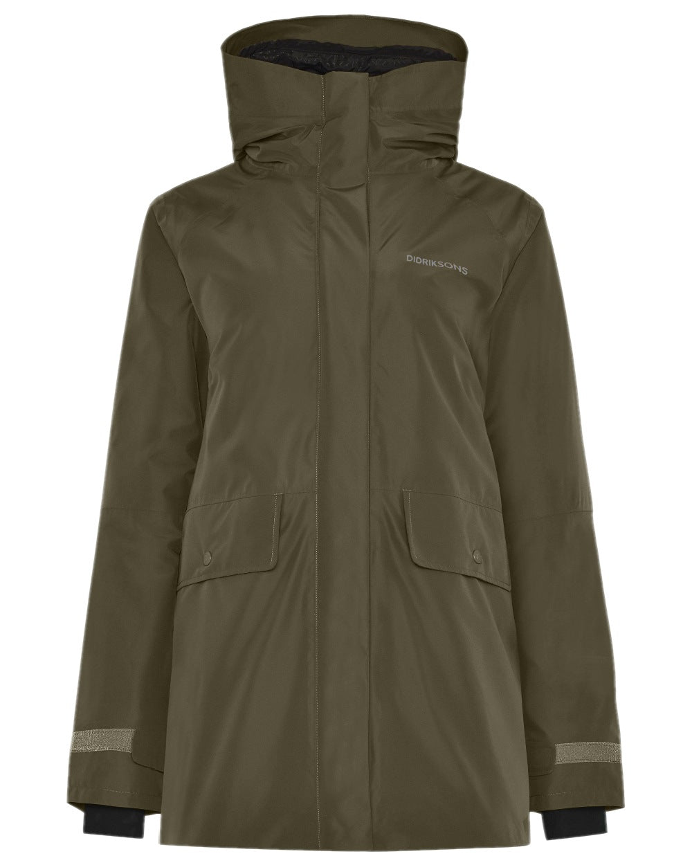 Deep Green Coloured Didriksons Womens Tuva Parka on white background 