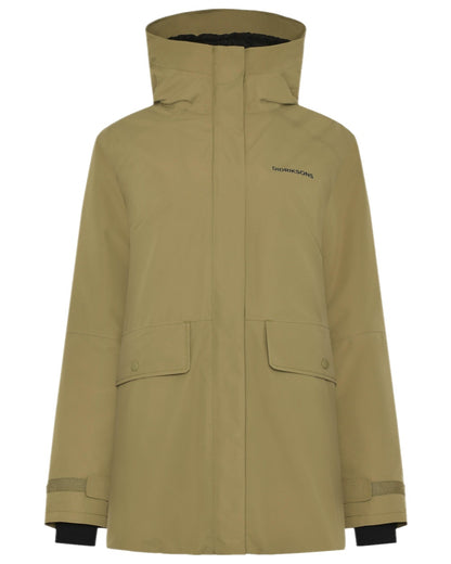 Olive Green Coloured Didriksons Womens Tuva Parka on white background 