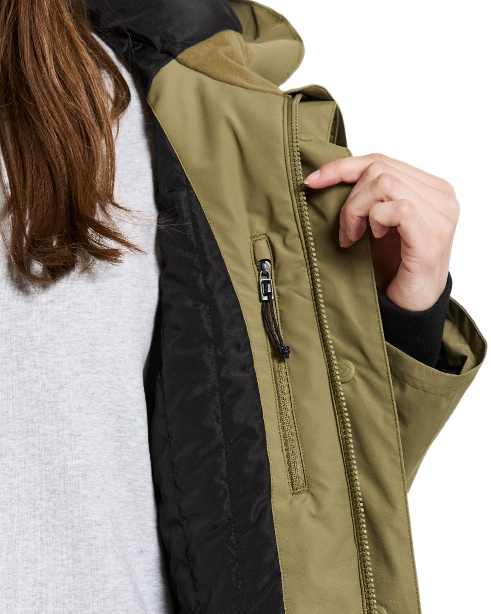 Olive Green Coloured Didriksons Womens Tuva Parka on white background 