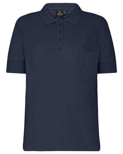 Dark Night Blue coloured Didriksons Womens Wivi Polo T-Shirt on white background 