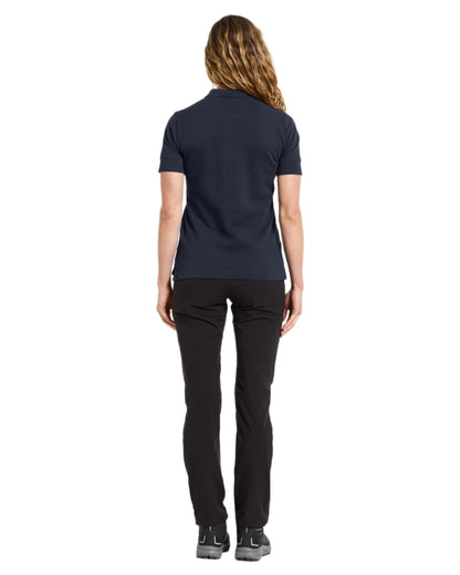 Dark Night Blue coloured Didriksons Womens Wivi Polo T-Shirt on white background 