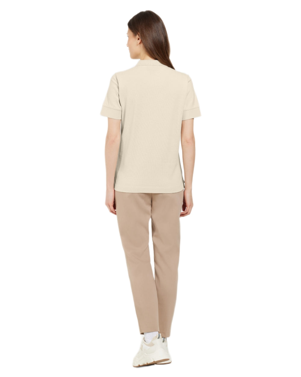 Light Beige coloured Didriksons Womens Wivi Polo T-Shirt on white background 