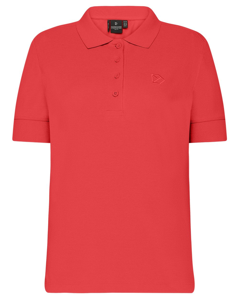 Pomme Red coloured Didriksons Womens Wivi Polo T-Shirt on white background 