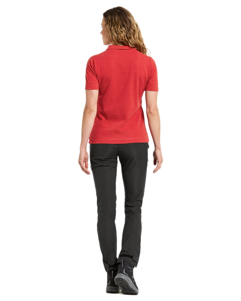 Pomme Red coloured Didriksons Womens Wivi Polo T-Shirt on white background 