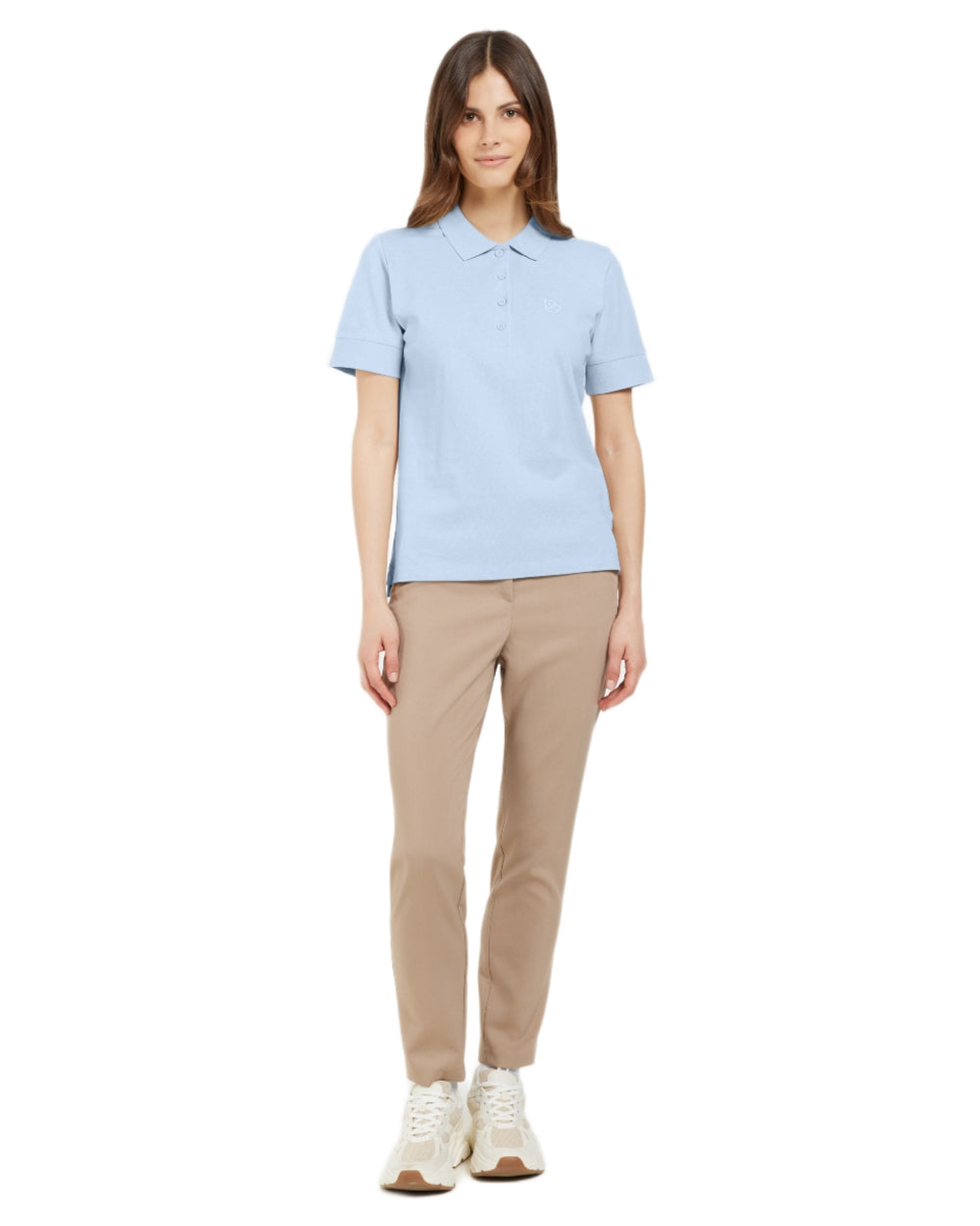 Sea Blue coloured Didriksons Womens Wivi Polo T-Shirt on white background 