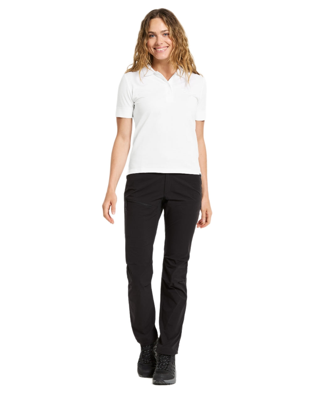 Snow White coloured Didriksons Womens Wivi Polo T-Shirt on white background 