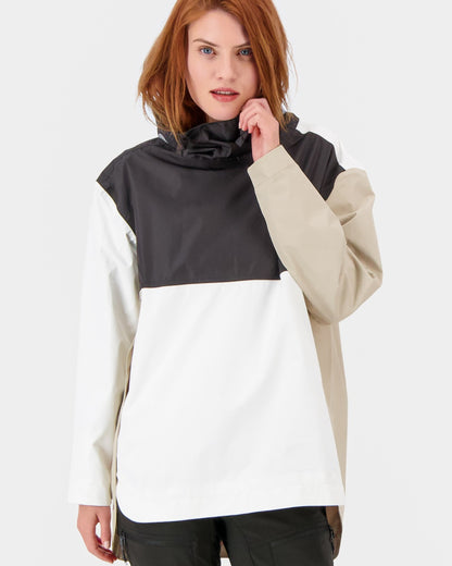 Beige/Black/White coloured Didriksons Thyra Womens Jacket 2 on grey background 