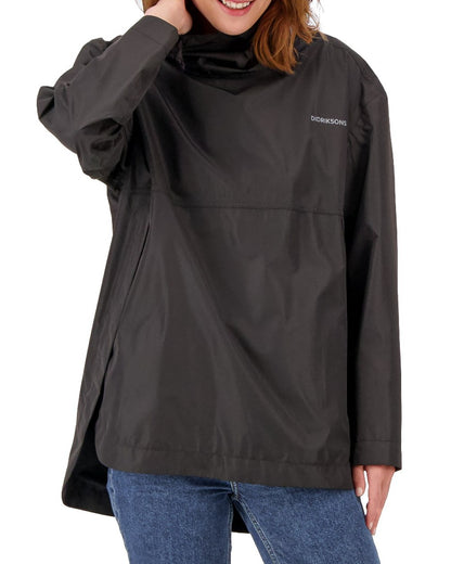 Black coloured Didriksons Thyra Womens Jacket 2 on grey background 