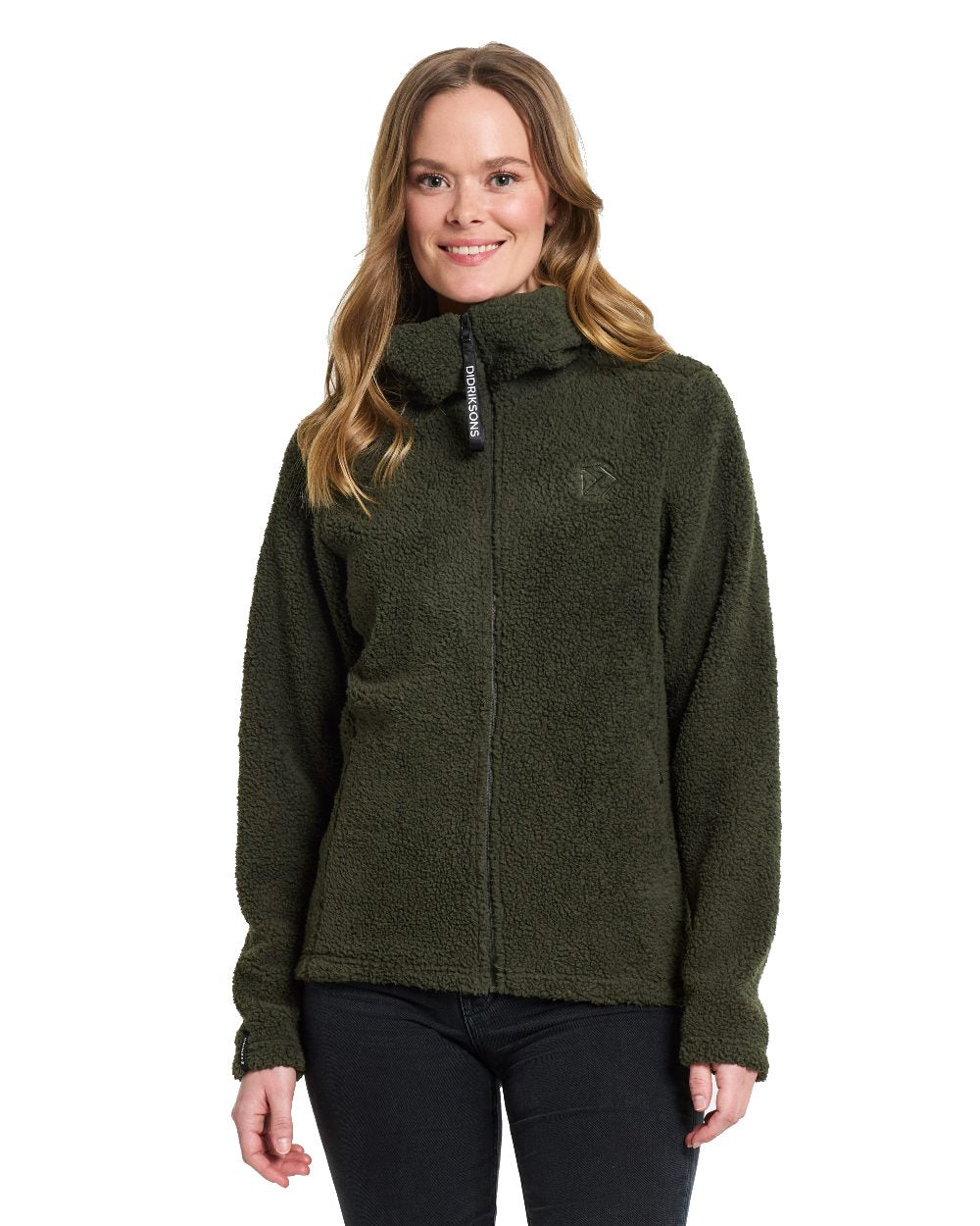 Deep Green coloured Didriksons Anniken Womens Full Zip Fleece on White background 