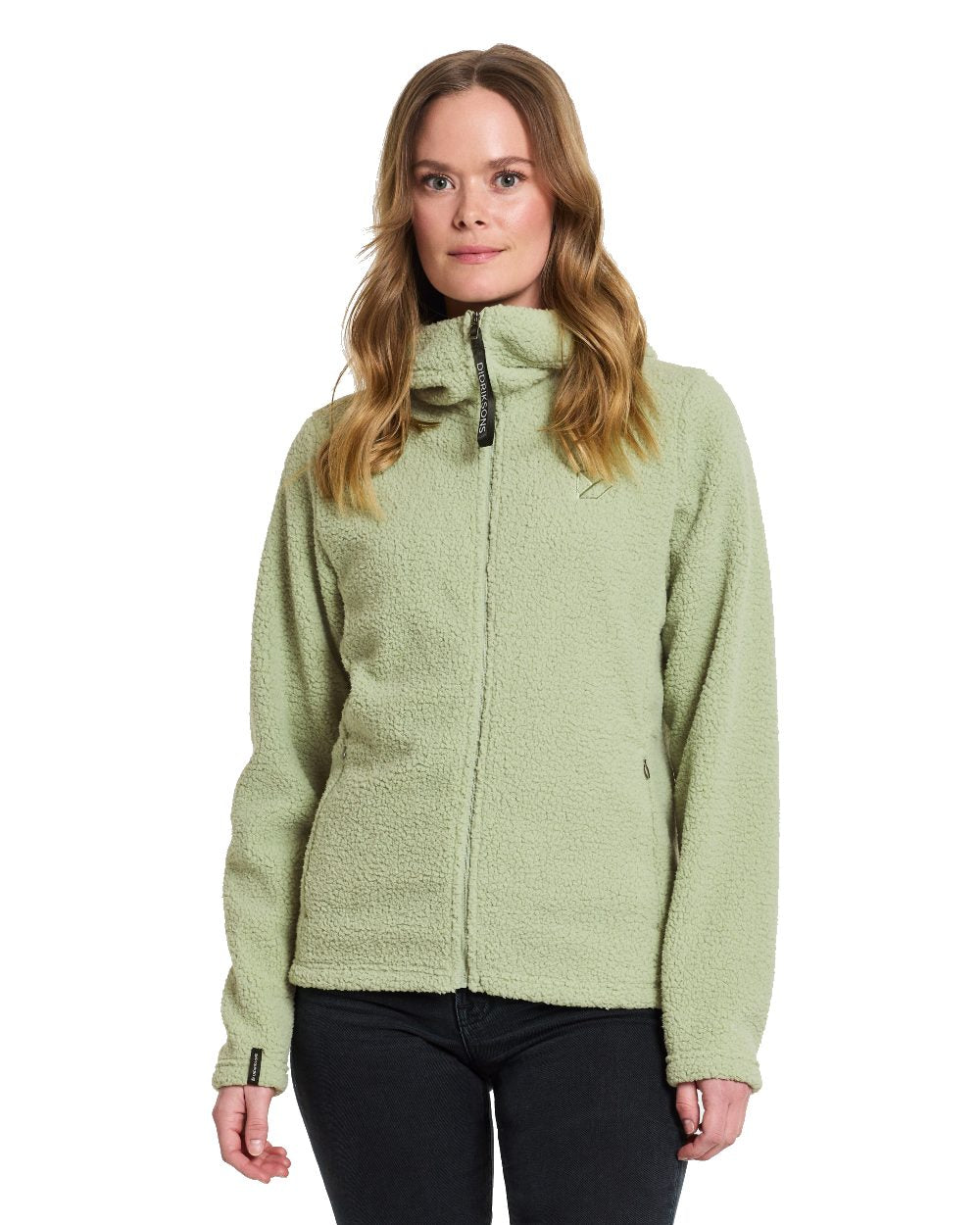 Soft Green coloured Didriksons Anniken Womens Full Zip Fleece on White background 